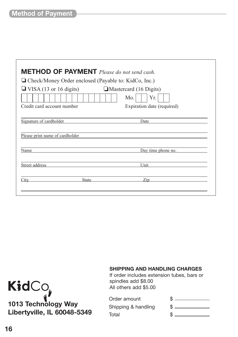 16 method of payment method of payment | Kidco The Metro Gateway G170 User Manual | Page 16 / 22