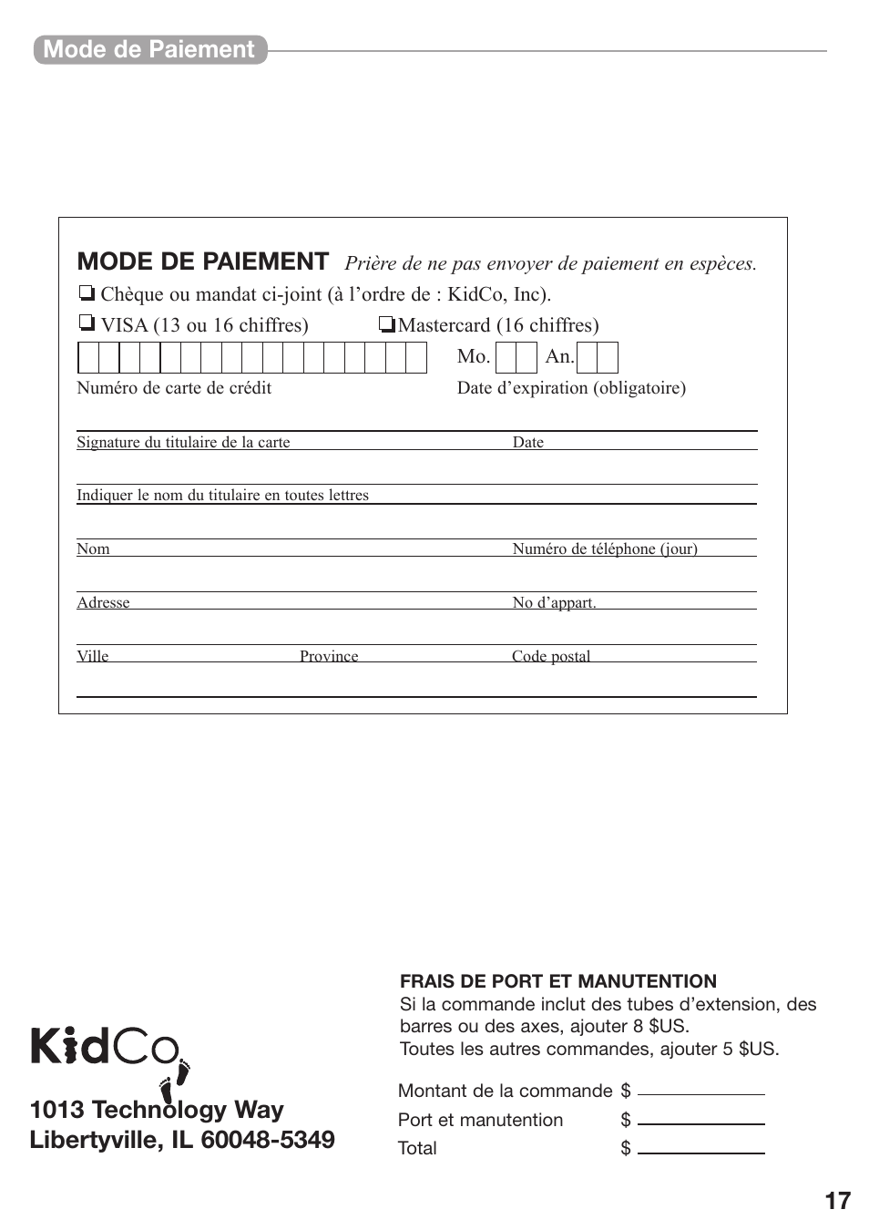 Mode de paiement mode de paiement | Kidco The Metro Gateway G170 User Manual | Page 17 / 22
