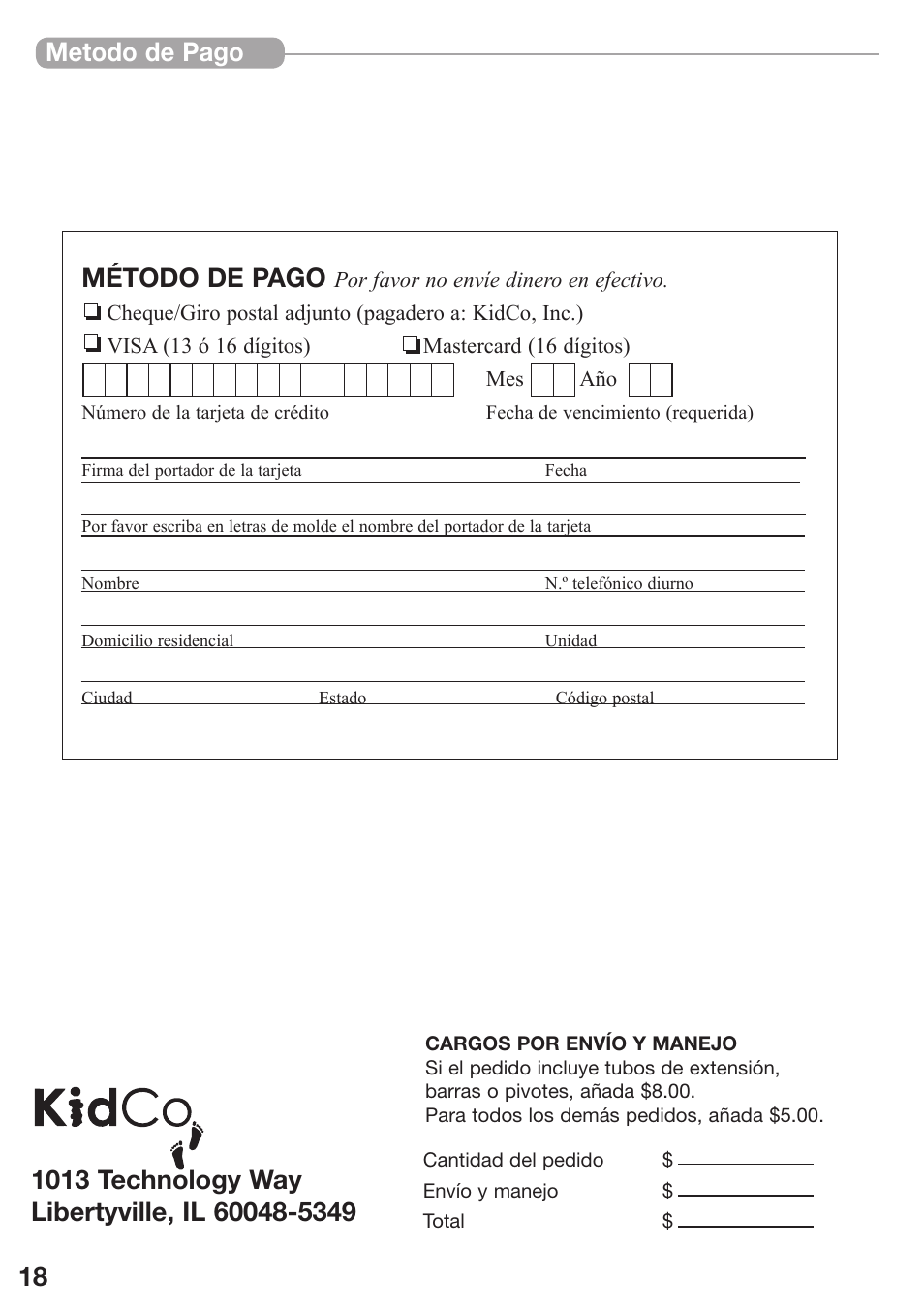 Metodo de pago método de pago | Kidco The Metro Gateway G170 User Manual | Page 18 / 22