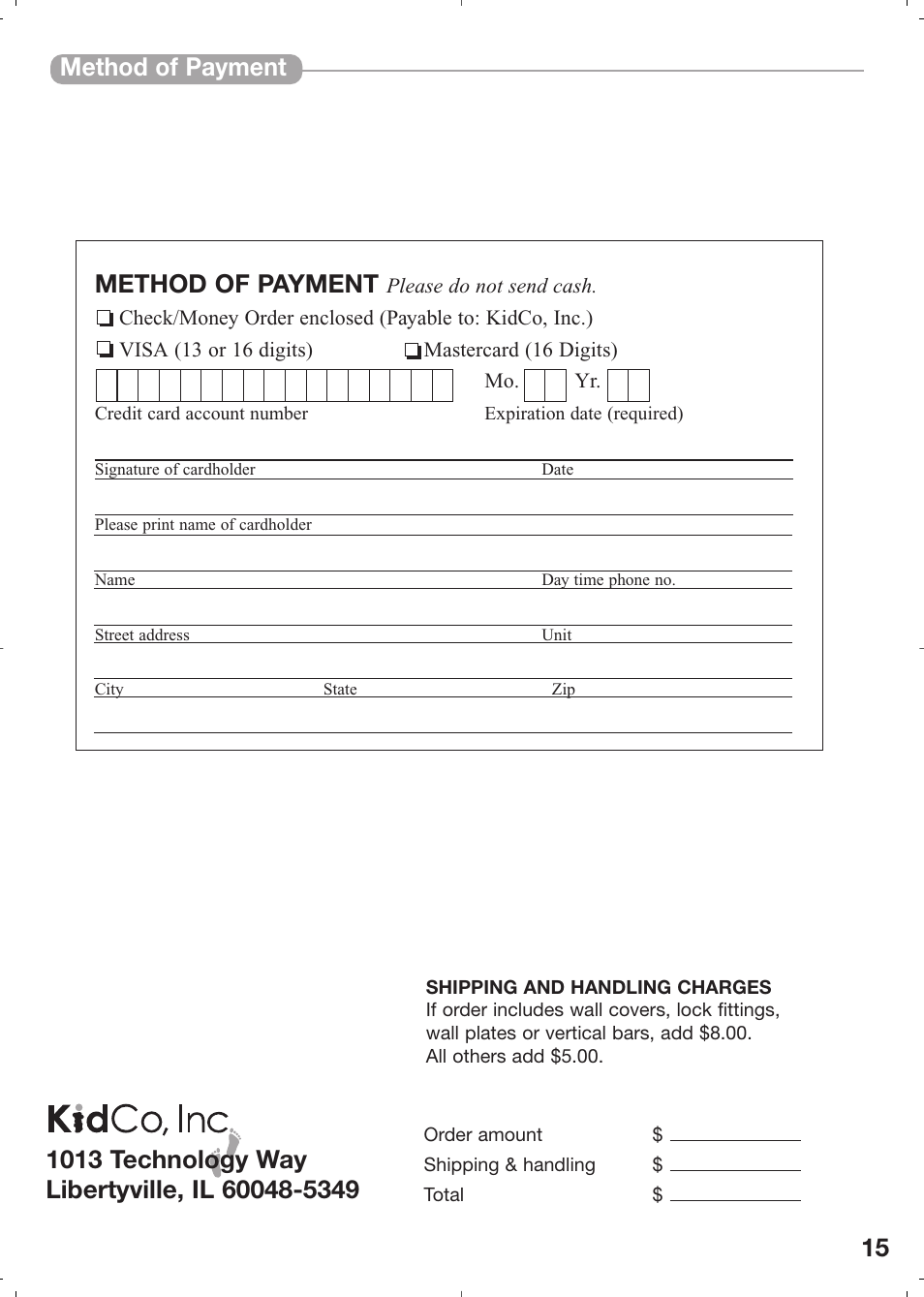 Method of payment method of payment | Kidco HearthGate G70d User Manual | Page 15 / 22