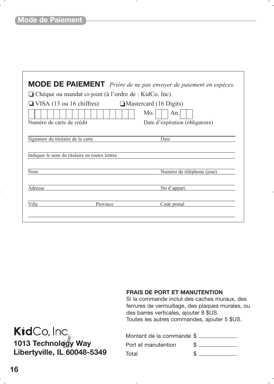 16 mode de paiement mode de paiement | Kidco HearthGate G70d User Manual | Page 16 / 22