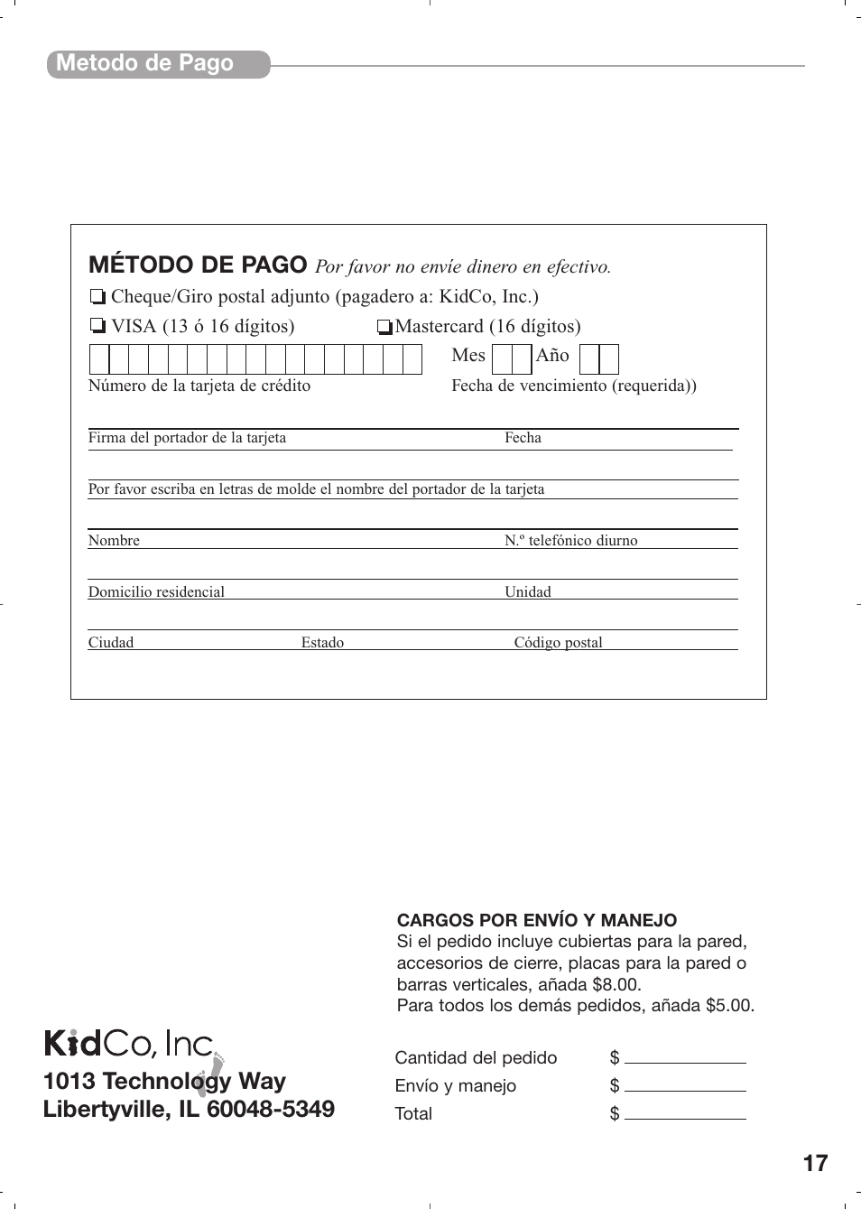 Metodo de pago método de pago | Kidco HearthGate G70d User Manual | Page 17 / 22