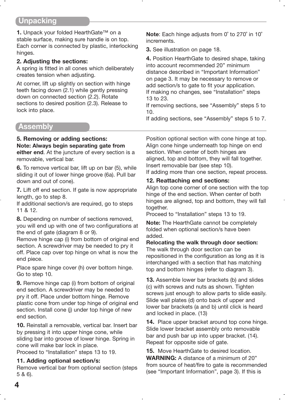 Unpacking assembly | Kidco HearthGate G70d User Manual | Page 4 / 22