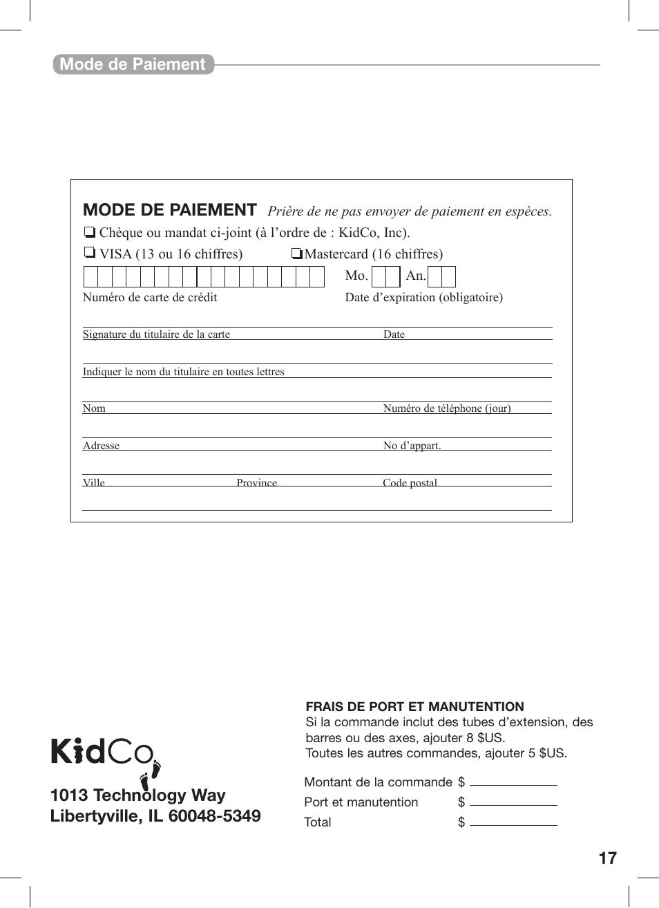 Mode de paiement mode de paiement | Kidco Premier Gateway G150 User Manual | Page 17 / 22
