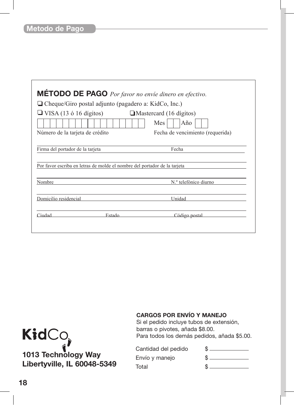 Metodo de pago método de pago | Kidco Premier Gateway G150 User Manual | Page 18 / 22