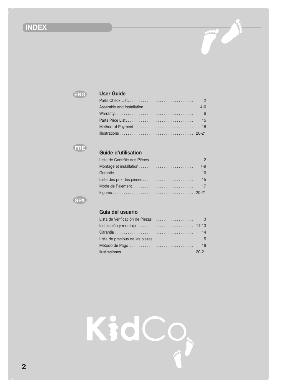 Index | Kidco Premier Gateway G150 User Manual | Page 2 / 22