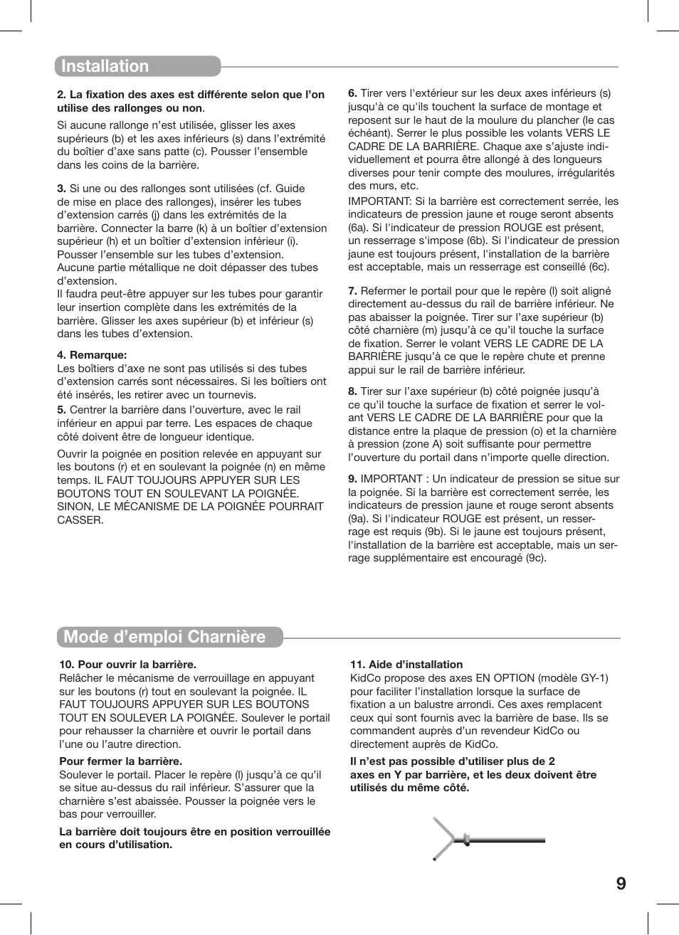 Installation, Mode d’emploi charnière | Kidco Premier Gateway G150 User Manual | Page 9 / 22