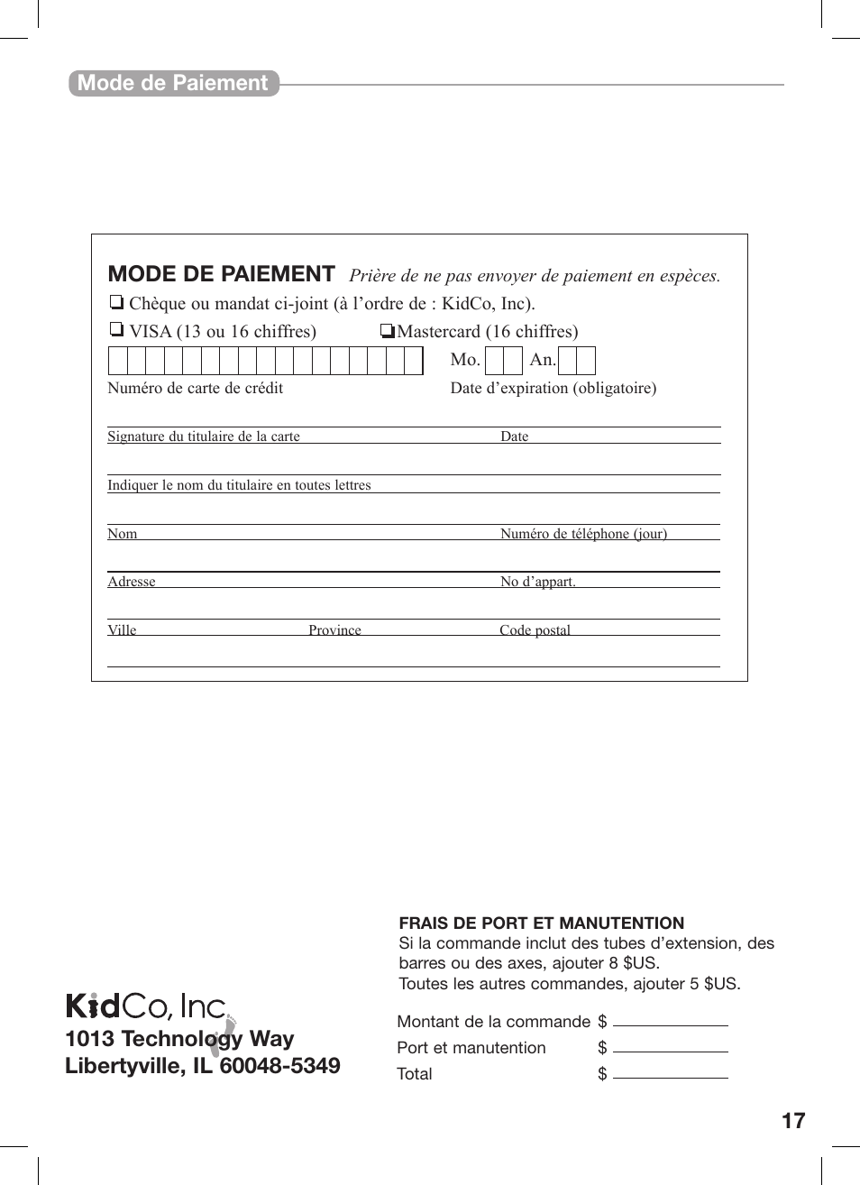 Mode de paiement mode de paiement | Kidco Extra Tall Center Gateway G16a User Manual | Page 17 / 22