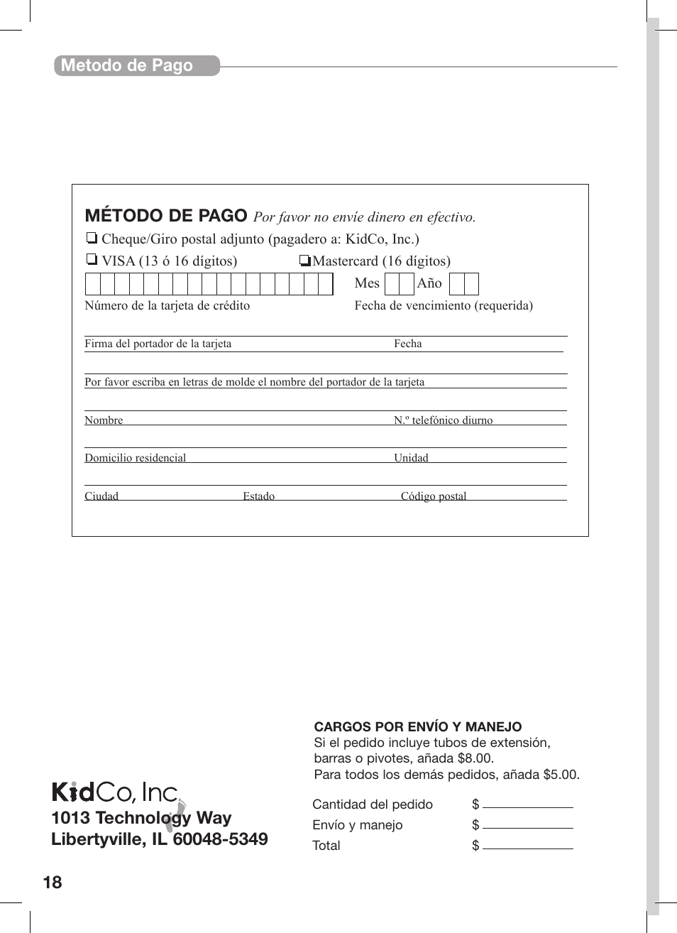 Metodo de pago método de pago | Kidco Extra Tall Center Gateway G16a User Manual | Page 18 / 22