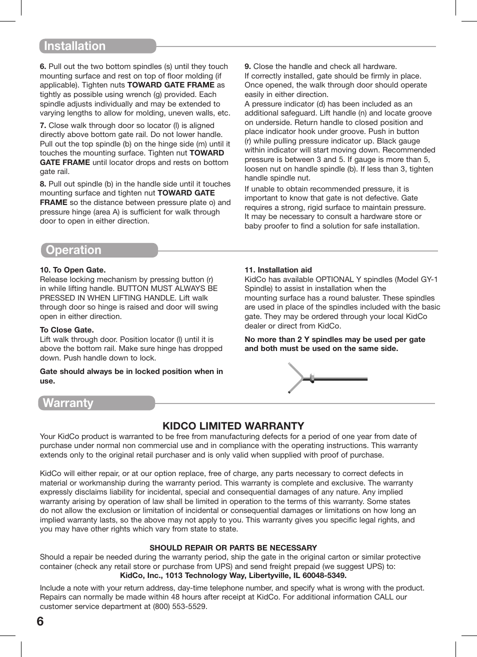 Attention, Remarques importantes entretien, 6operation | Warranty, Installation | Kidco Extra Tall Center Gateway G16a User Manual | Page 6 / 22