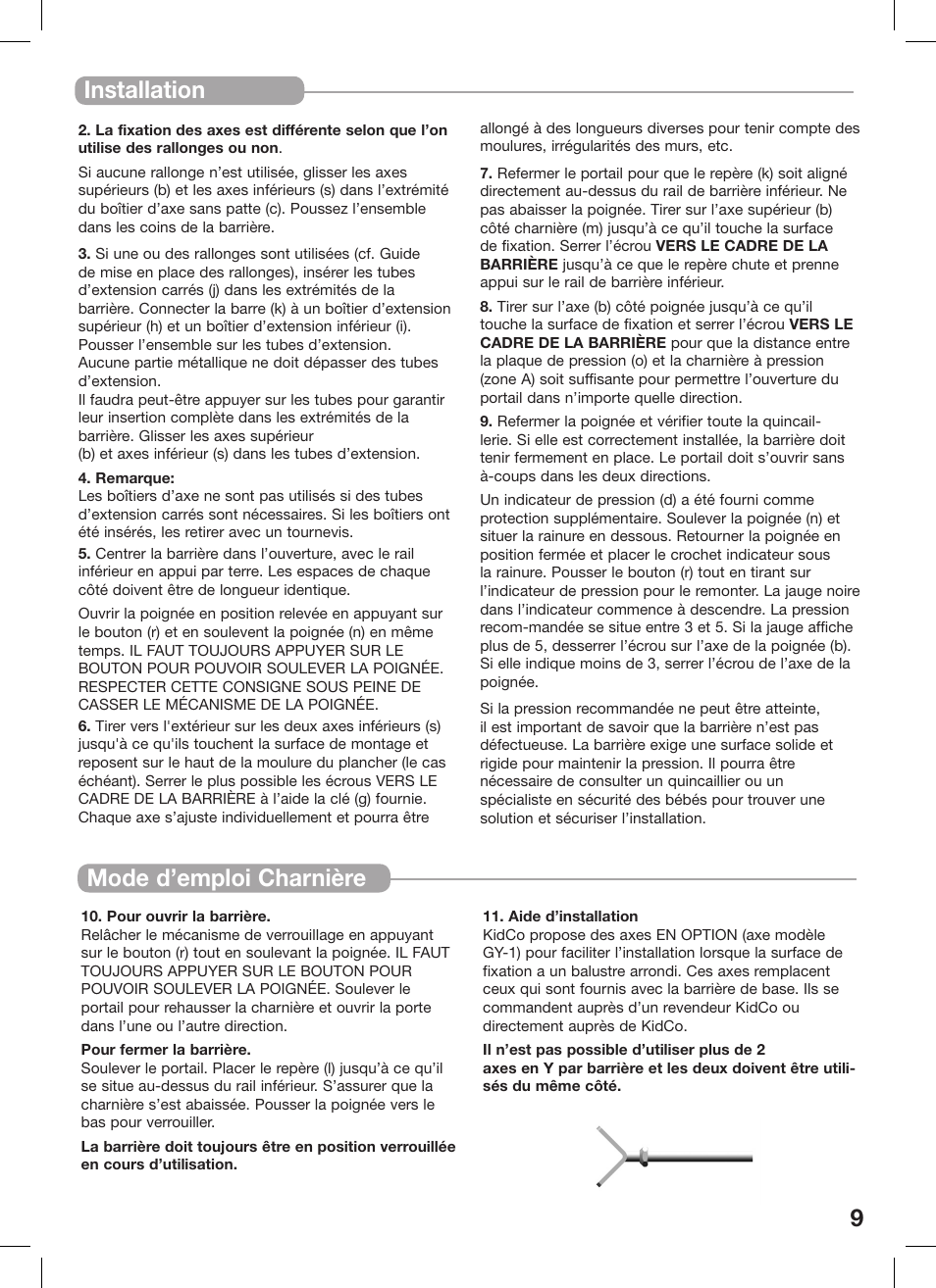 Installation, Mode d’emploi charnière | Kidco Extra Tall Center Gateway G16a User Manual | Page 9 / 22