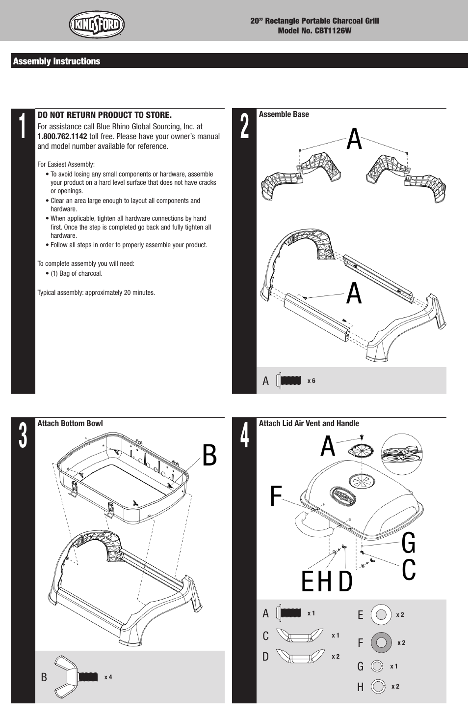 Kingsford CBT1126W User Manual | Page 4 / 16