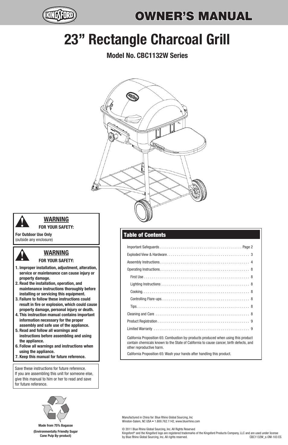 Kingsford CBC1132W User Manual | 20 pages