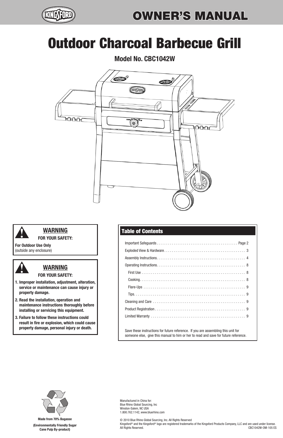 Kingsford CBC1042W User Manual | 20 pages