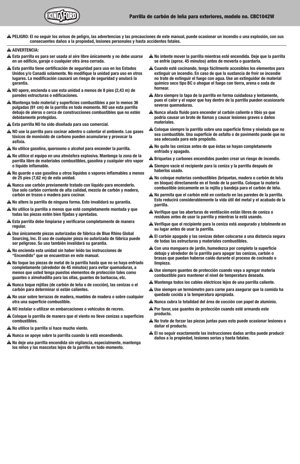 Kingsford CBC1042W User Manual | Page 12 / 20