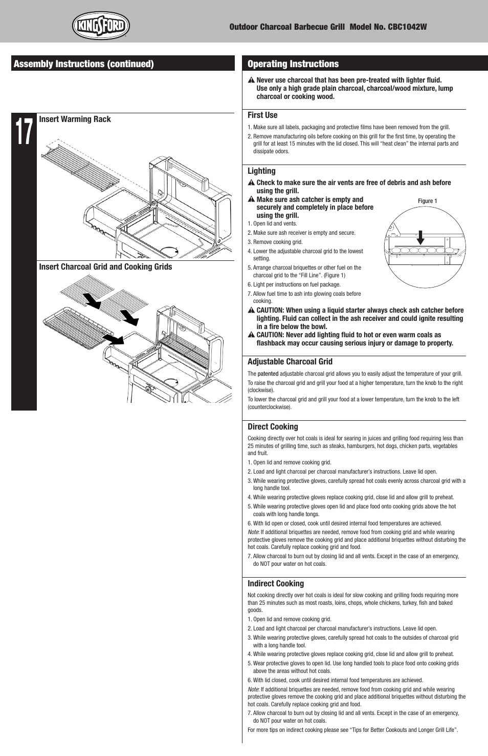 Operating instructions, Assembly instructions (continued) | Kingsford CBC1042W User Manual | Page 8 / 20