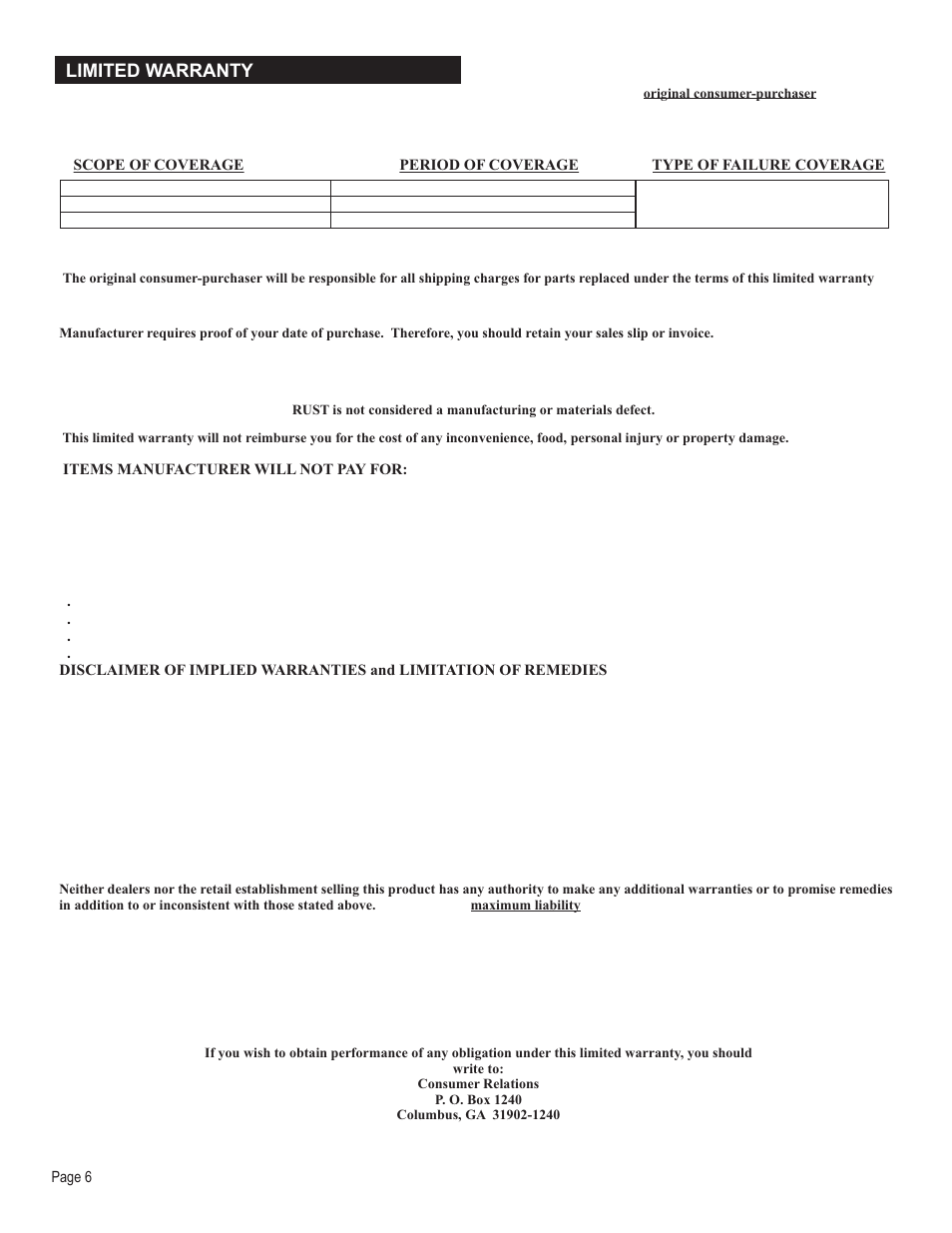 Limited warranty | Kingsford 11301648 User Manual | Page 6 / 20