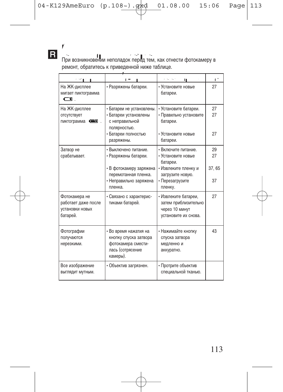 Поиск и устранение неполадок | Kiev Camera CT1-7462-000 User Manual | Page 113 / 119