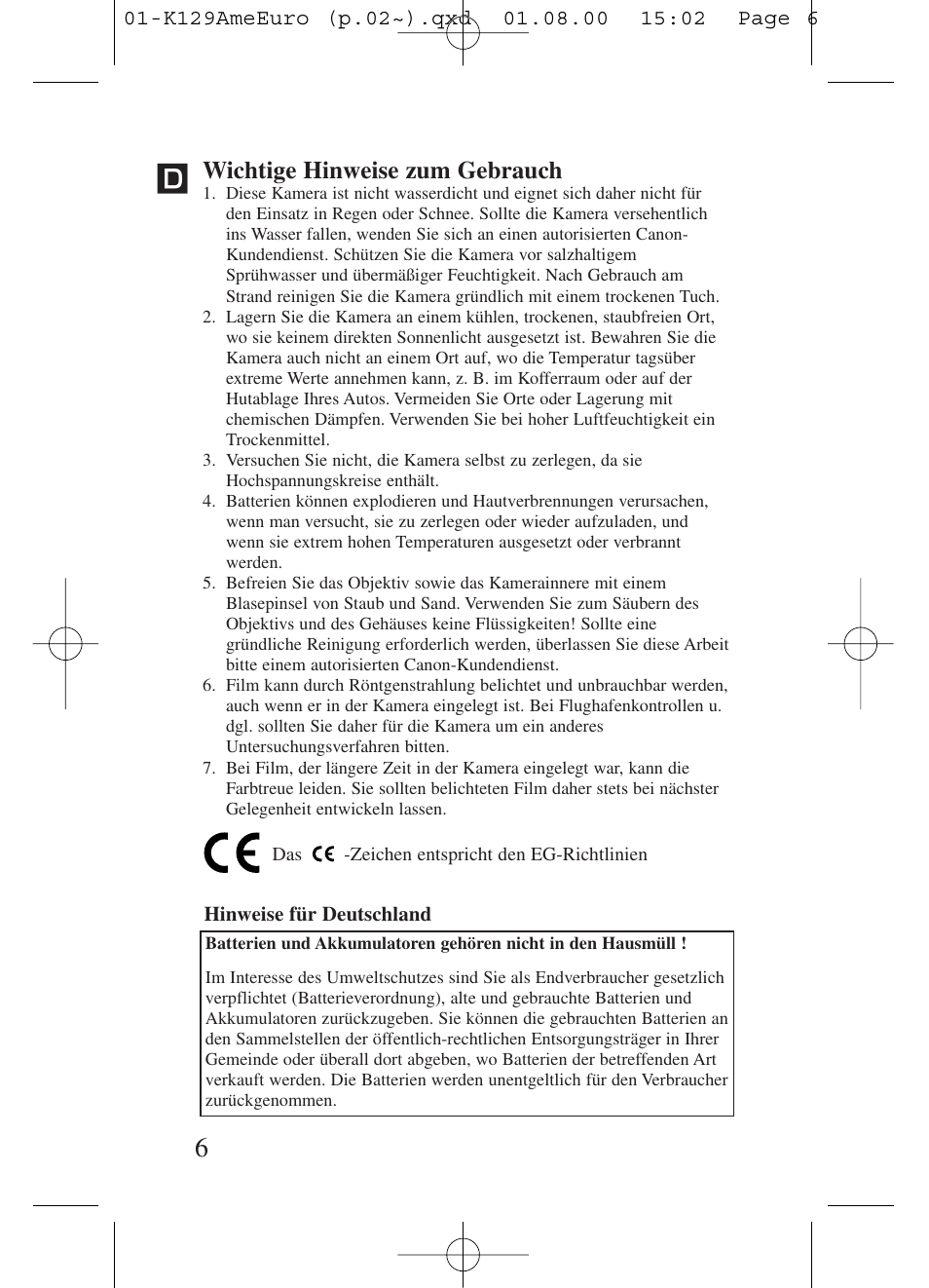 Wichtige hinweise zum gebrauch | Kiev Camera CT1-7462-000 User Manual | Page 6 / 119