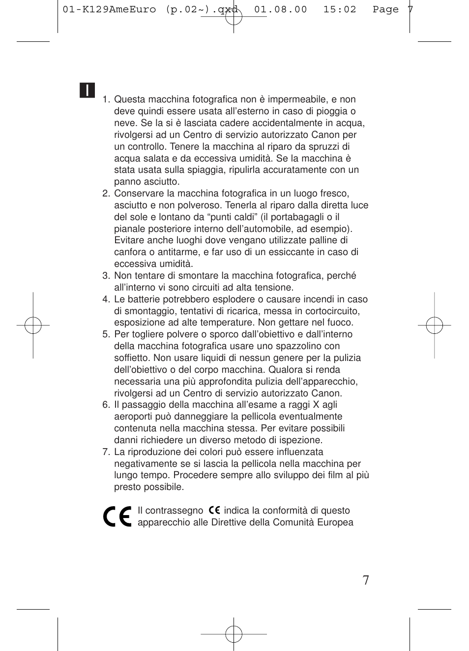 Precauzioni per l’uso | Kiev Camera CT1-7462-000 User Manual | Page 7 / 119