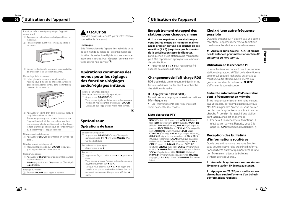 Syntoniseur, 02 utilisation de l ’appareil | Pioneer DEH-1300MP User Manual | Page 11 / 64