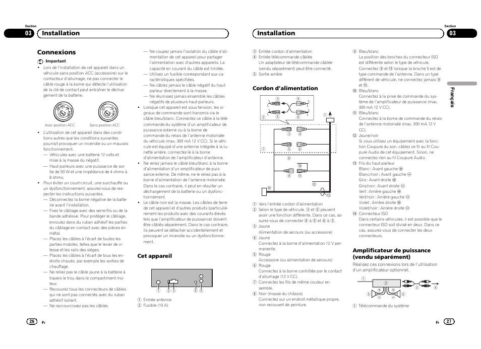 Connexions, 03 installation | Pioneer DEH-1300MP User Manual | Page 14 / 64