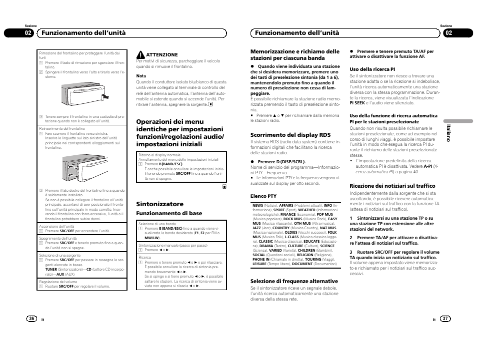 Sintonizzatore, 02 funzionamento dell ’unità | Pioneer DEH-1300MP User Manual | Page 19 / 64