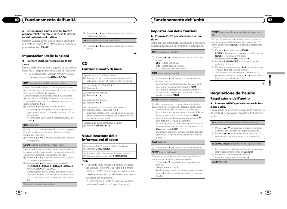 02 funzionamento dell ’unità, Regolazione dell ’audio | Pioneer DEH-1300MP User Manual | Page 20 / 64