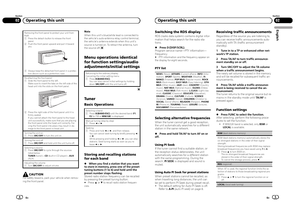 Tuner, 02 operating this unit | Pioneer DEH-1300MP User Manual | Page 3 / 64