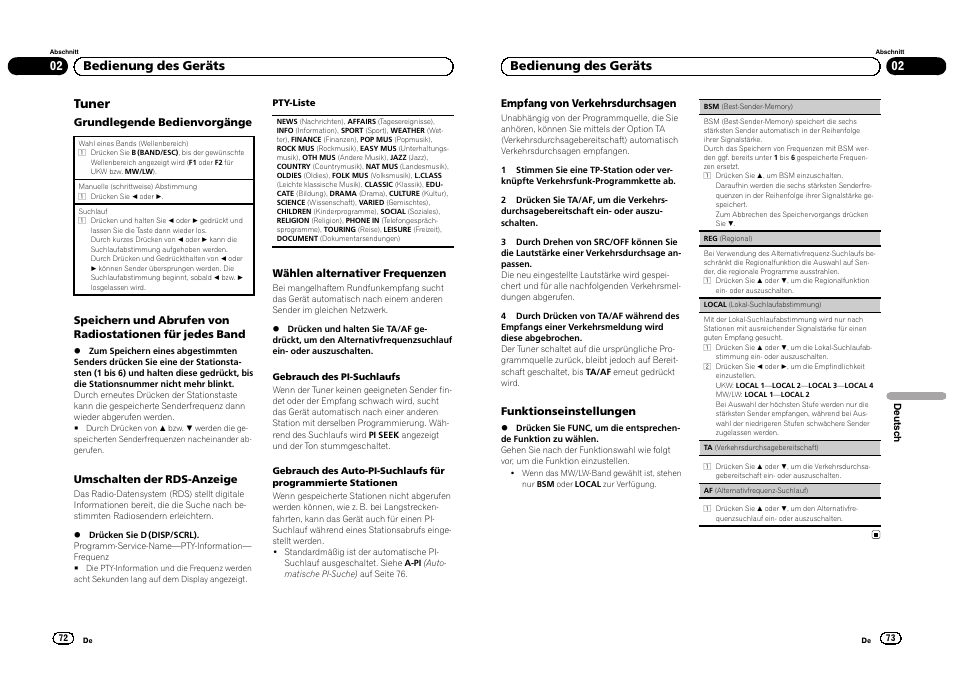 Tuner, 02 bedienung des geräts | Pioneer DEH-1300MP User Manual | Page 37 / 64