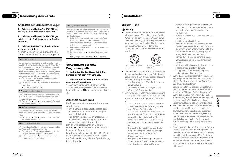 02 bedienung des geräts anschlüsse, 03 installation | Pioneer DEH-1300MP User Manual | Page 39 / 64