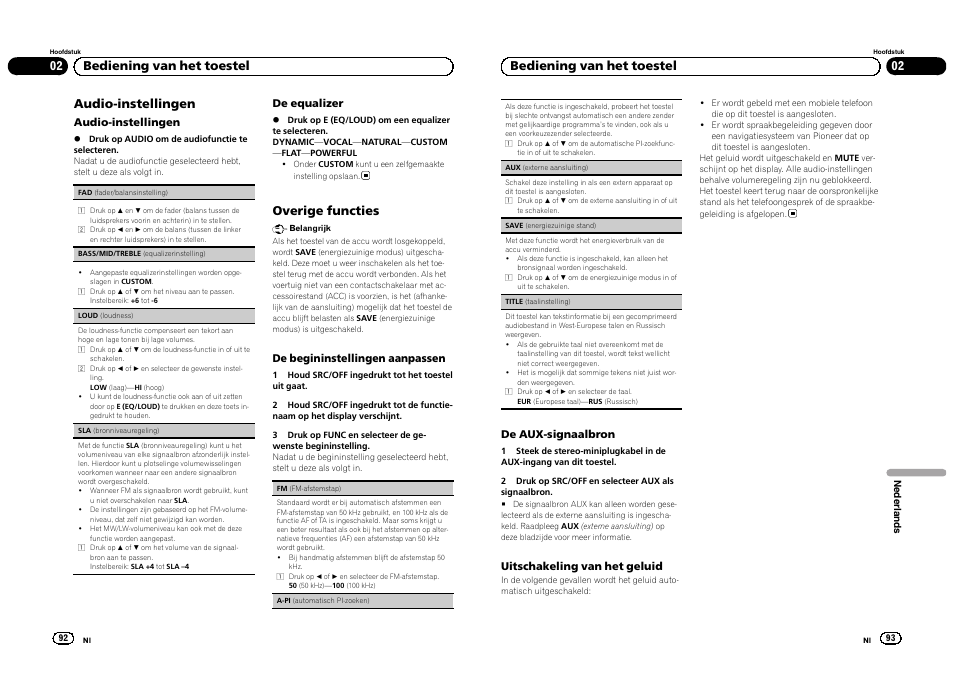 Audio-instellingen, Overige functies, 02 bediening van het toestel | Pioneer DEH-1300MP User Manual | Page 47 / 64
