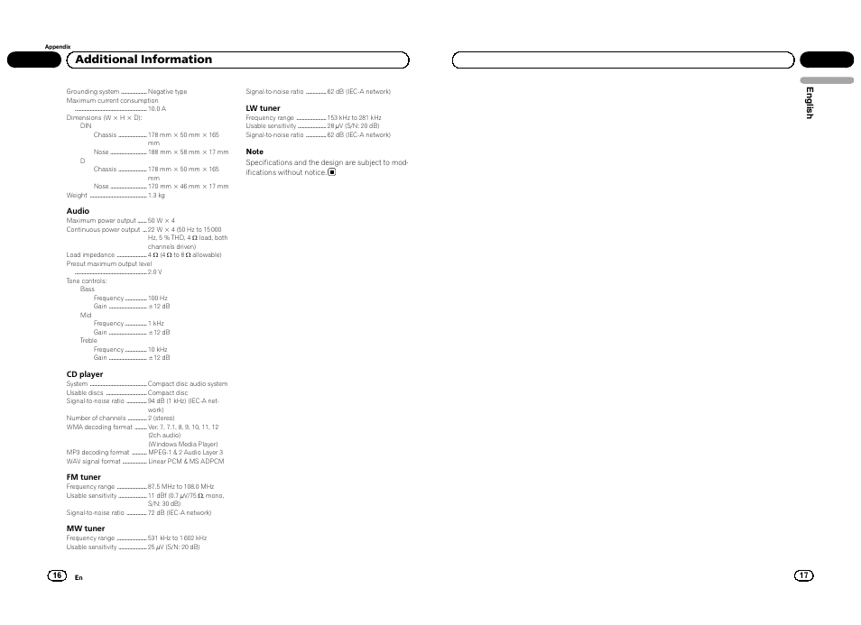 Additional information | Pioneer DEH-1300MP User Manual | Page 9 / 64