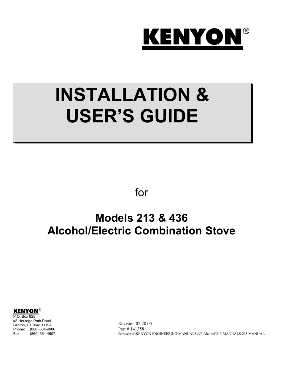 Kenyon 436 User Manual | 12 pages