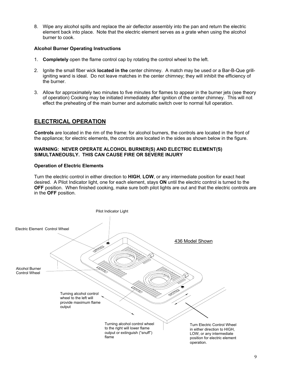 Electrical operation | Kenyon 436 User Manual | Page 9 / 12