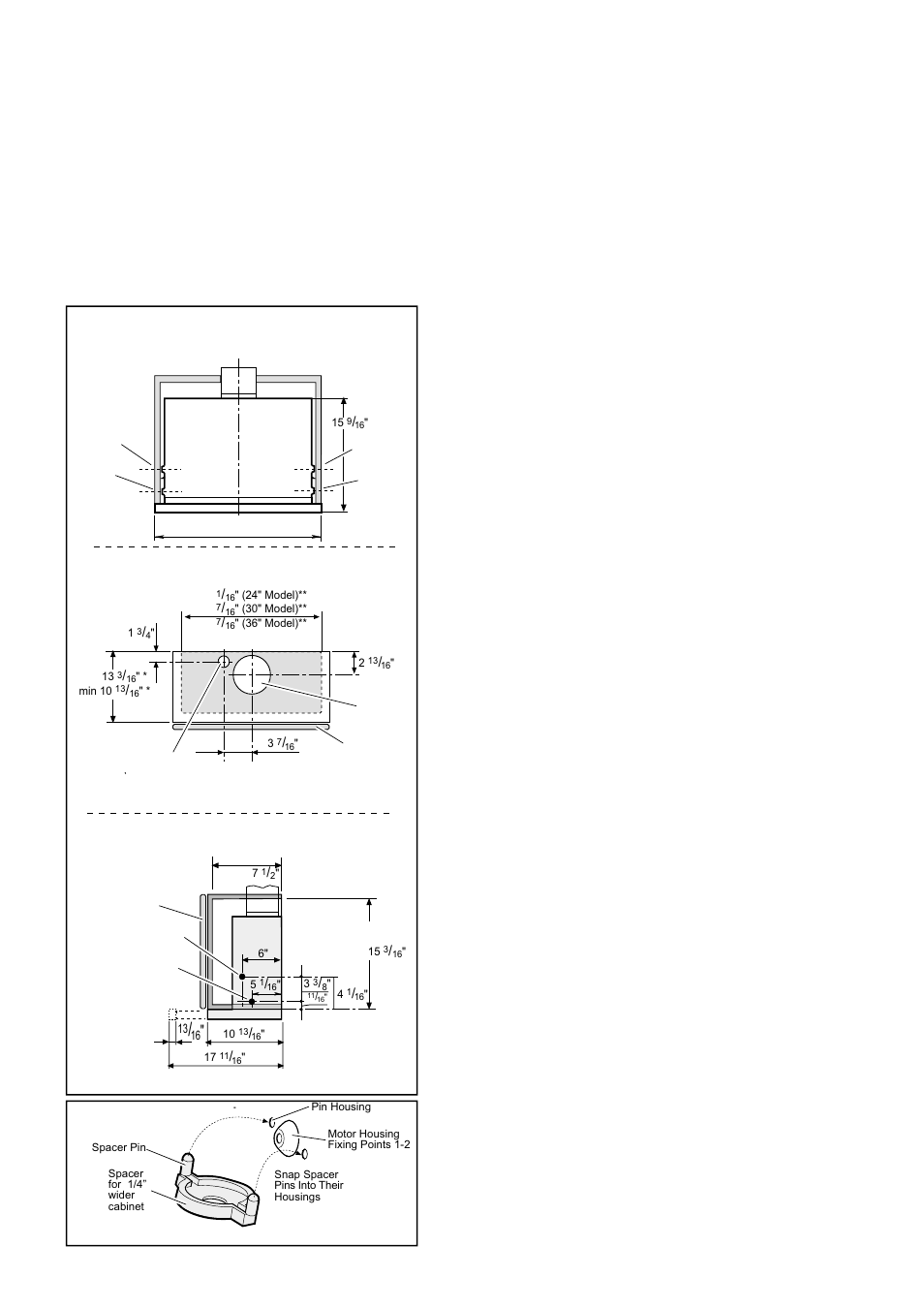 Installation, Dimensions before installing hood, Basic installation steps | Cabinet right/left side view cabinet top view, Cabinet front view, Figure 1, For the 24” model, 28, For the 30” model, 34, And maximum 13 | Kenyon B81200 Series User Manual | Page 3 / 12