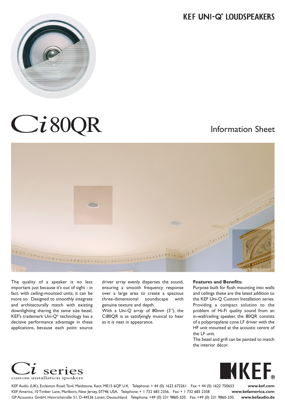 KEF Audio KEF CI80QR User Manual | 2 pages