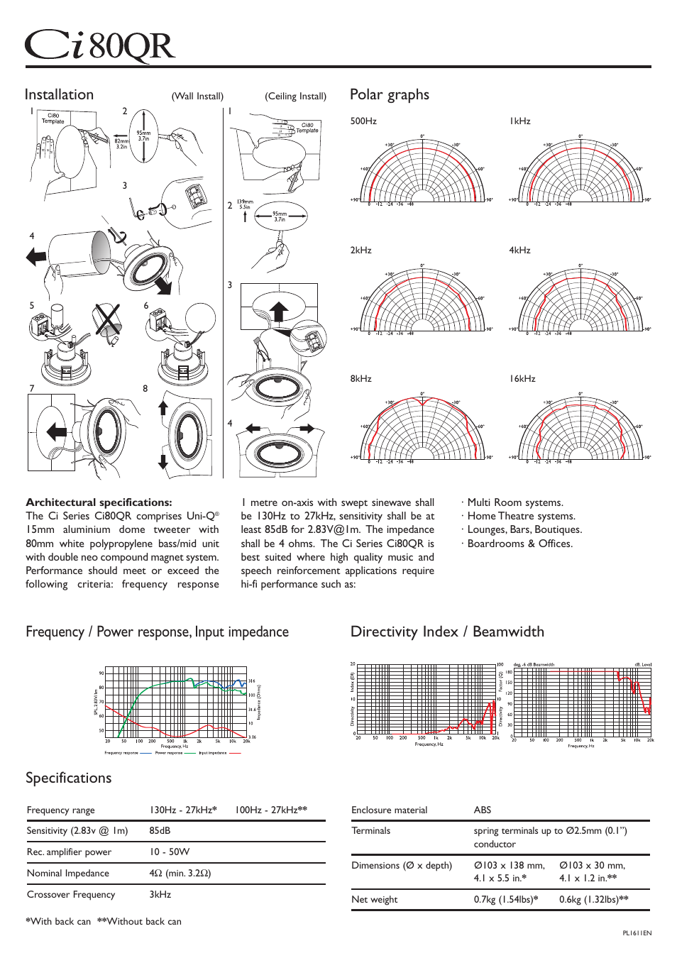 Installation | KEF Audio KEF CI80QR User Manual | Page 2 / 2