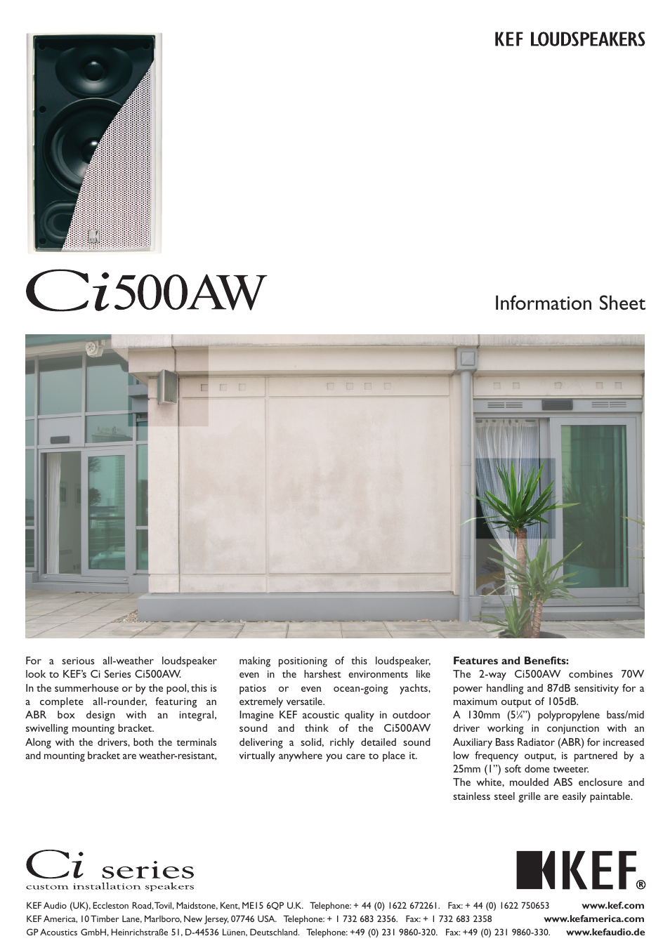 KEF Audio KEF Ci500AW User Manual | 2 pages