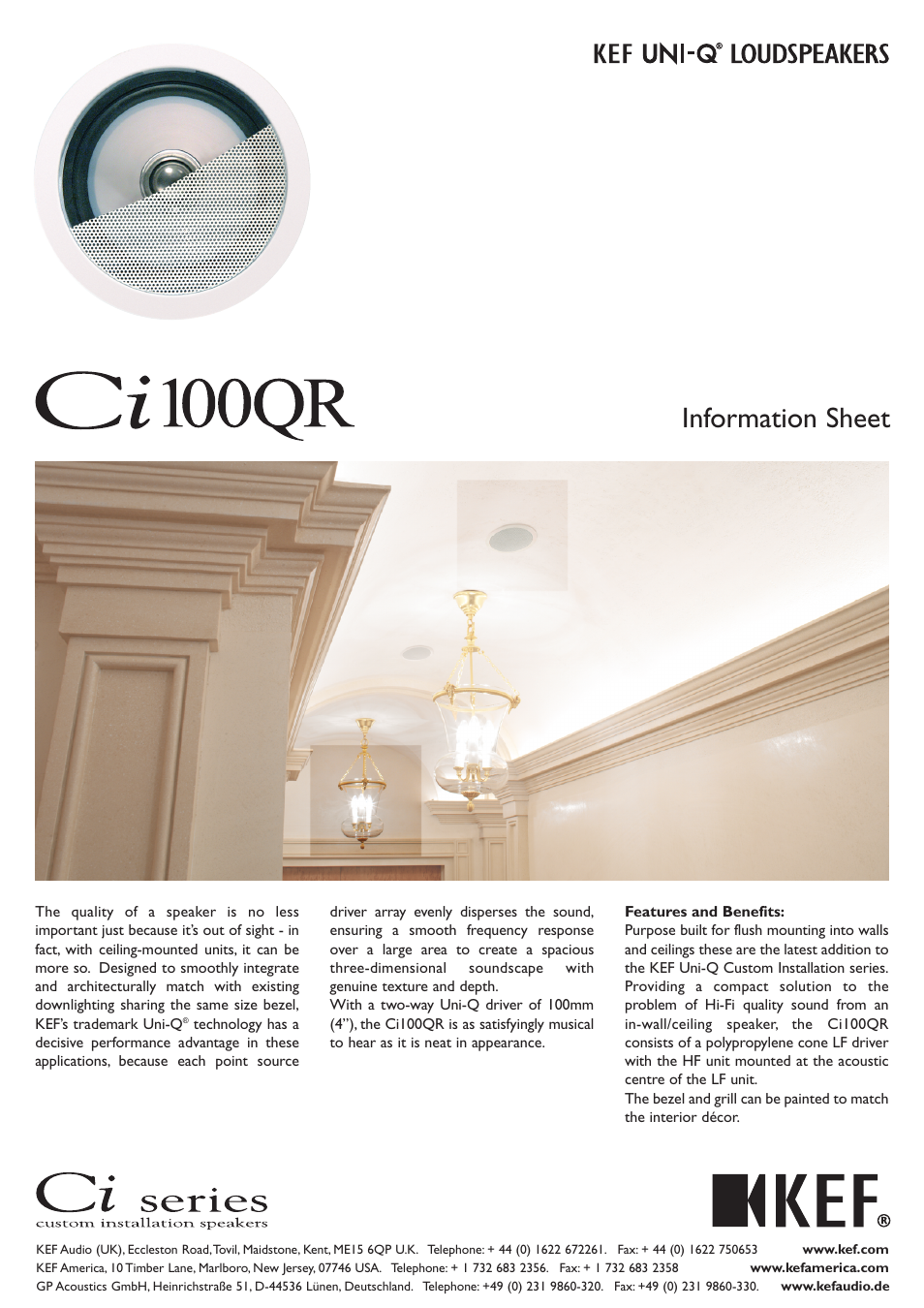 KEF Audio KEF Ci 100QR User Manual | 2 pages