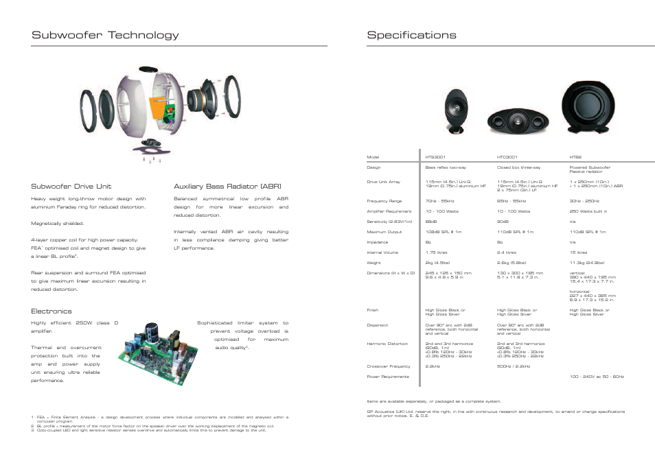 Specifications, Subwoofer technology, Subwoofer drive unit | Auxiliary bass radiator (abr), Electronics | KEF Audio 3000 Series User Manual | Page 10 / 10