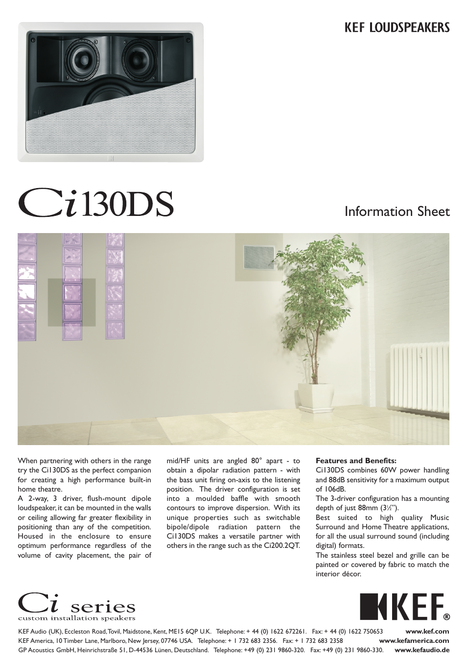 KEF Audio KEF Ci130DS User Manual | 2 pages