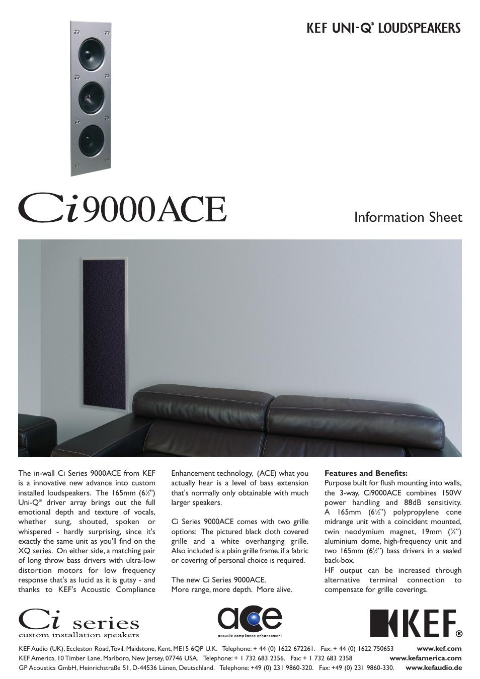 KEF Audio KEF CI9000ACE User Manual | 2 pages