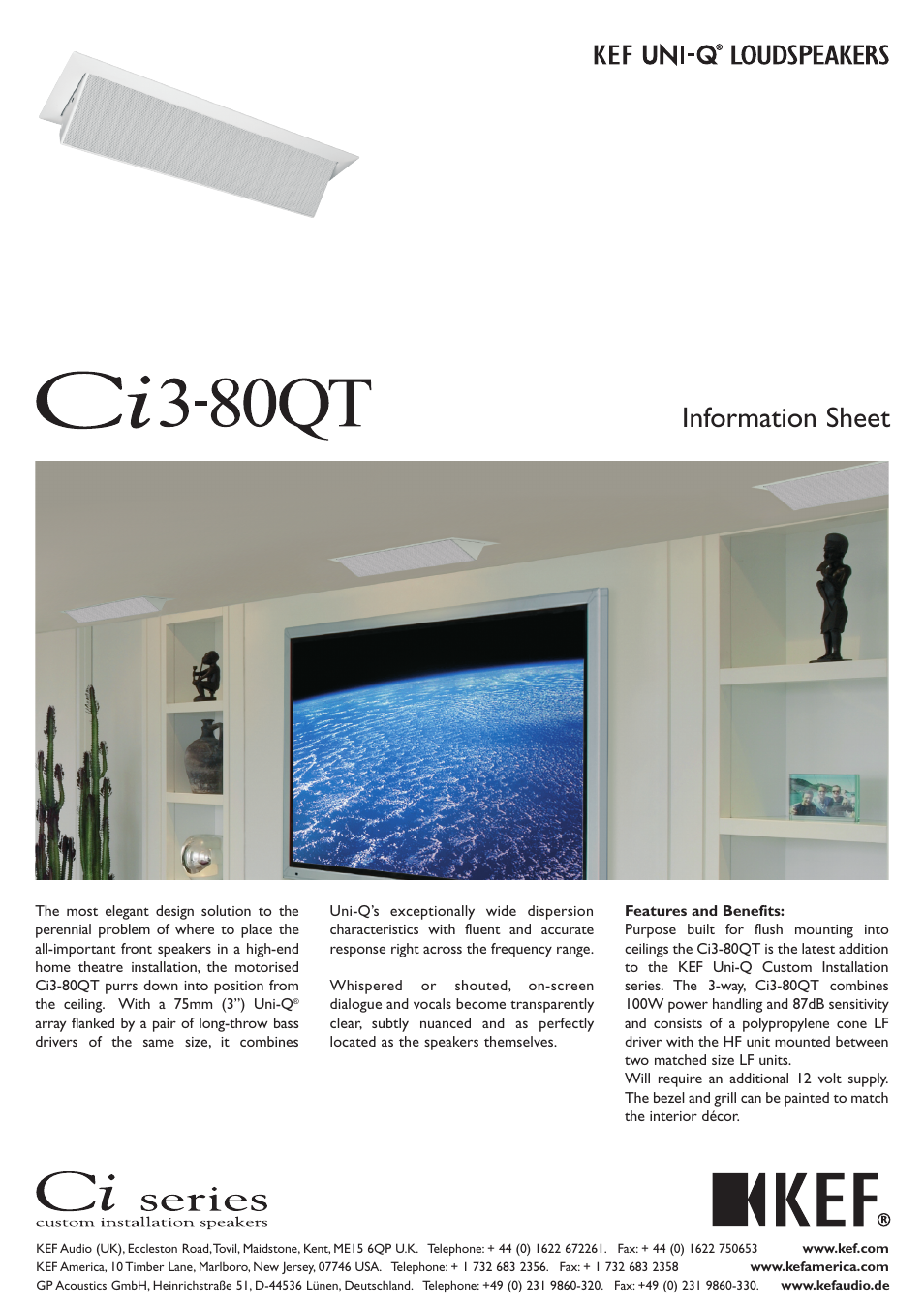 KEF Audio Uni-Q Ci3-80QT User Manual | 2 pages