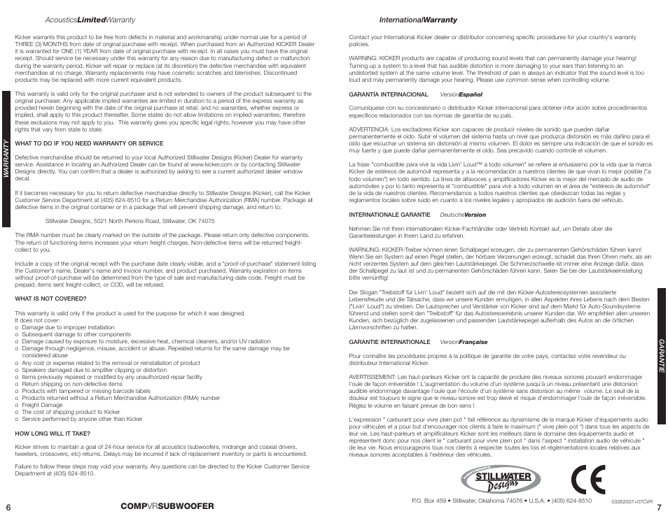 Comp vr subwoofer 6 7 | Kicker CVR15 User Manual | Page 4 / 4
