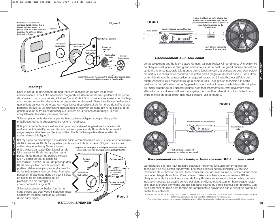 Montage, Raccordement à un seul canal, Ks coaxial speaker | Kicker KS350 User Manual | Page 10 / 12