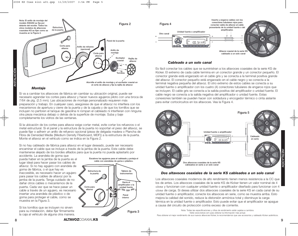 Montaje, Altavoz coaxial ks cableado a un solo canal | Kicker KS350 User Manual | Page 5 / 12