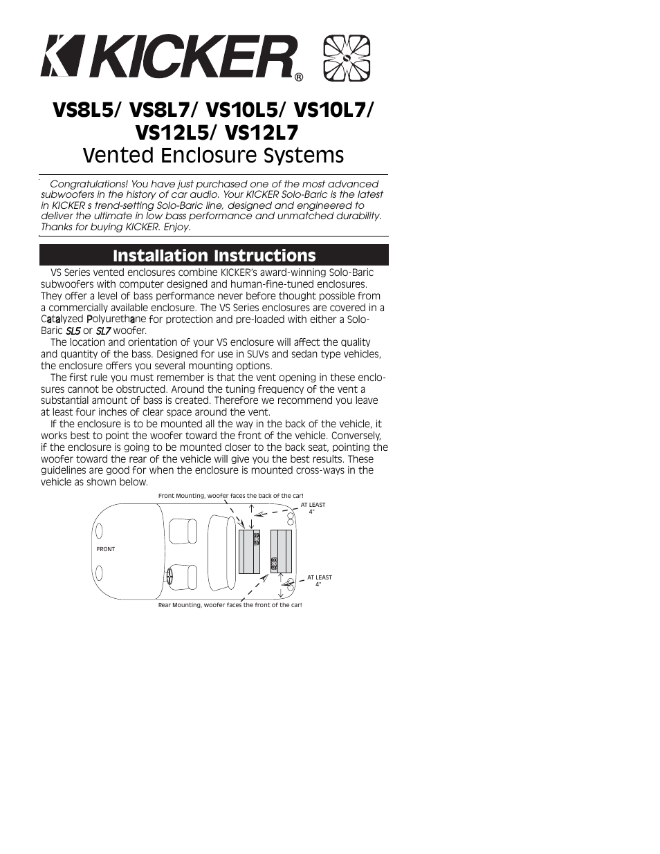 Kicker VS12L5  EN User Manual | 4 pages