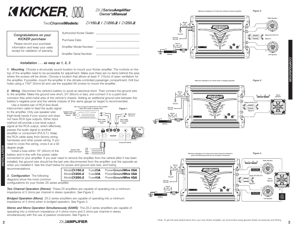 Hi-level input + - - + off hi lo, Installation . . . as easy as 1, 2, 3 | Kicker ZX150.2 User Manual | Page 2 / 4