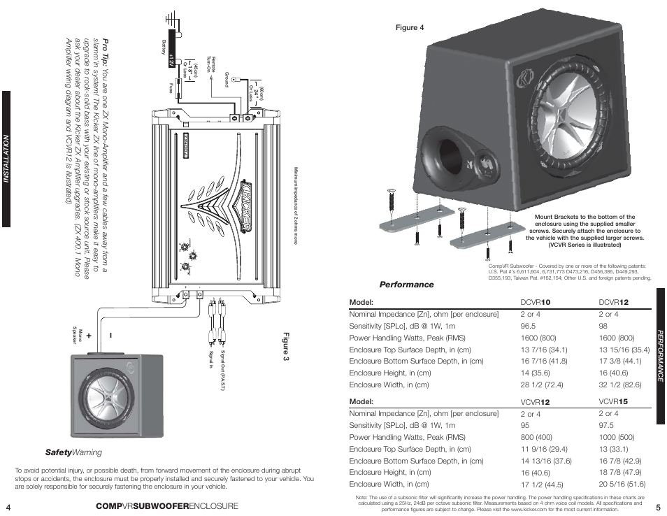 Performance, Safety warning, Comp vr subwoofer enclosure | Kicker VCVR15 User Manual | Page 3 / 4